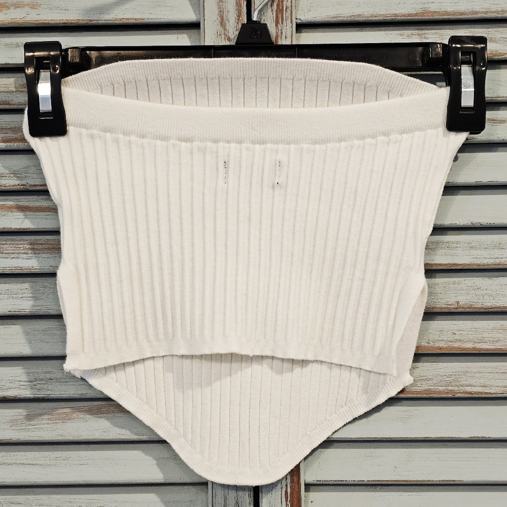 Babyboo White Ribbed Strapless Bandeau Tube Top S Y2K Summer Coquette Crop Top - Picture 7 of 9